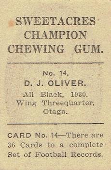 1930 Sweetacres Football Records #14 Don Oliver Back